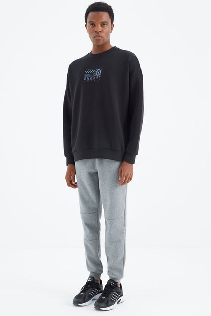 Grey Melange Laced Strip Detailed Relax Fit Men's Tracksuit Bottom - 82106