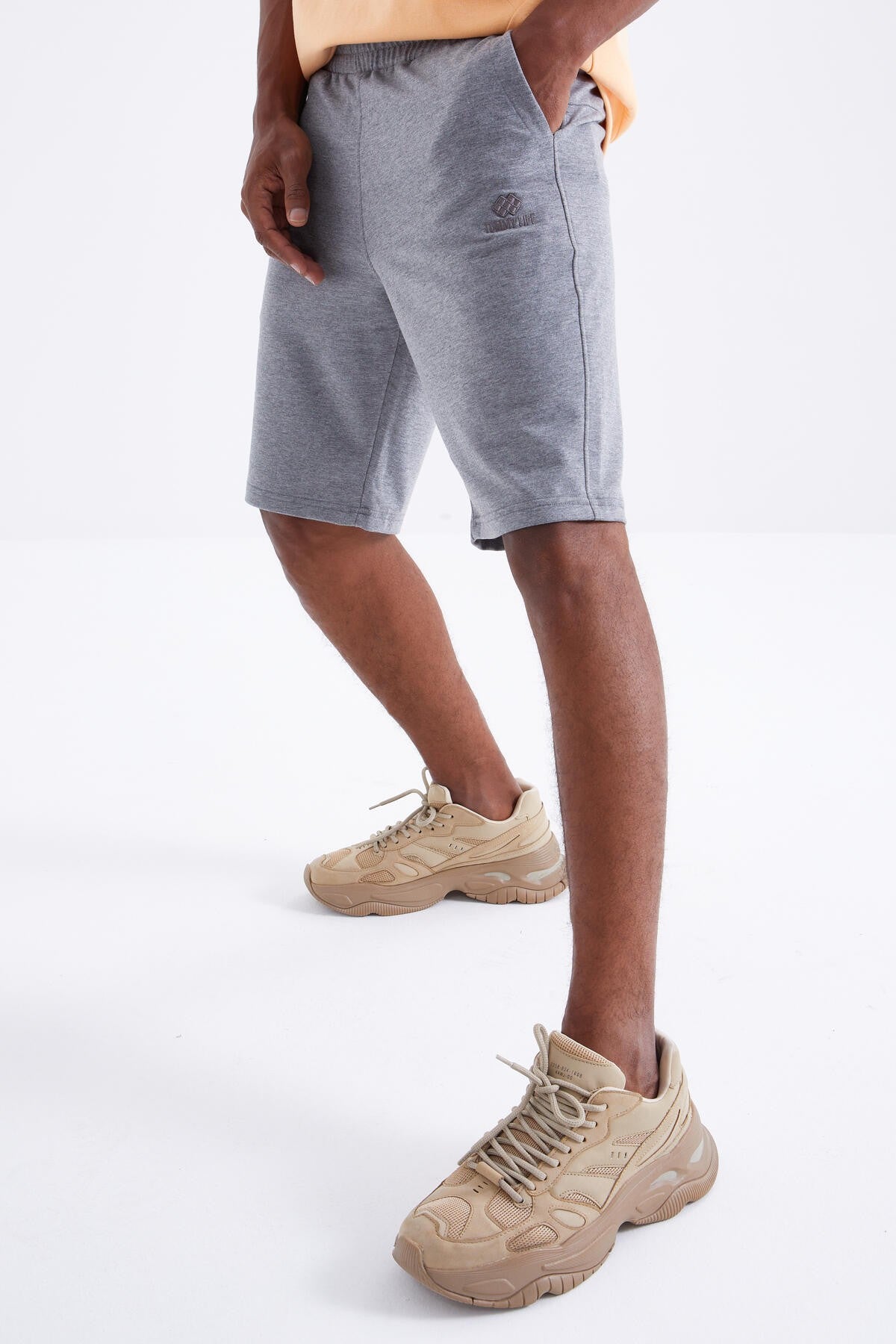 Grey Melange Laced Standard Fit Basic Men's Shorts - 81212