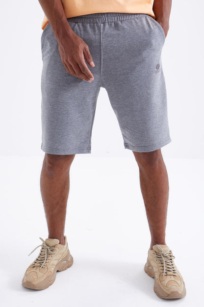Grey Melange Laced Standard Fit Basic Men's Shorts - 81212