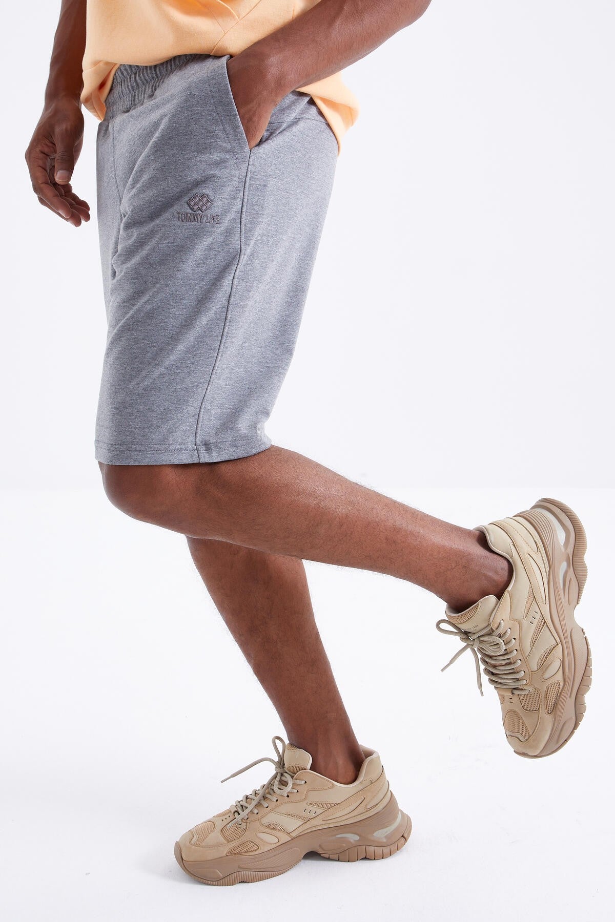 Grey Melange Laced Standard Fit Basic Men's Shorts - 81212