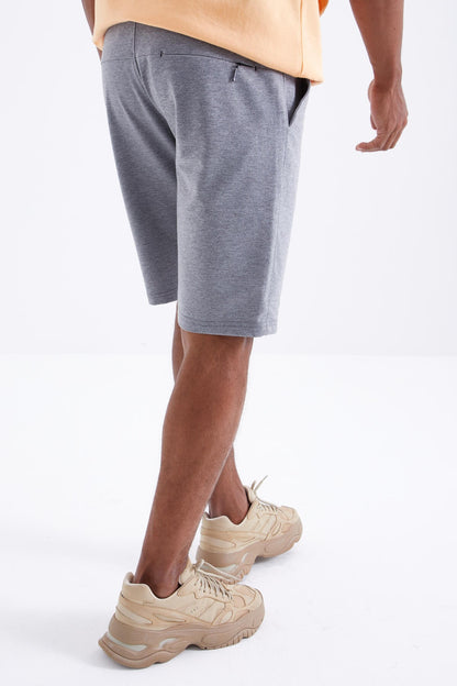 Grey Melange Laced Standard Fit Basic Men's Shorts - 81212