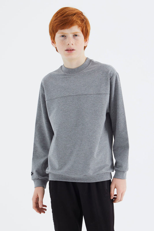 Grey Melange Basic Boys' Sweatshirt - 11173