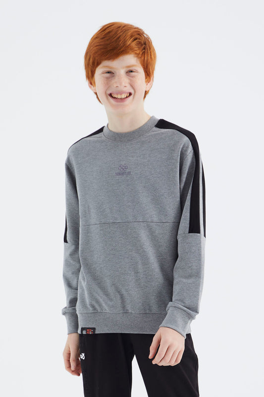 Grey Melange Basic O Collar Boys' Sweatshirt - 11182