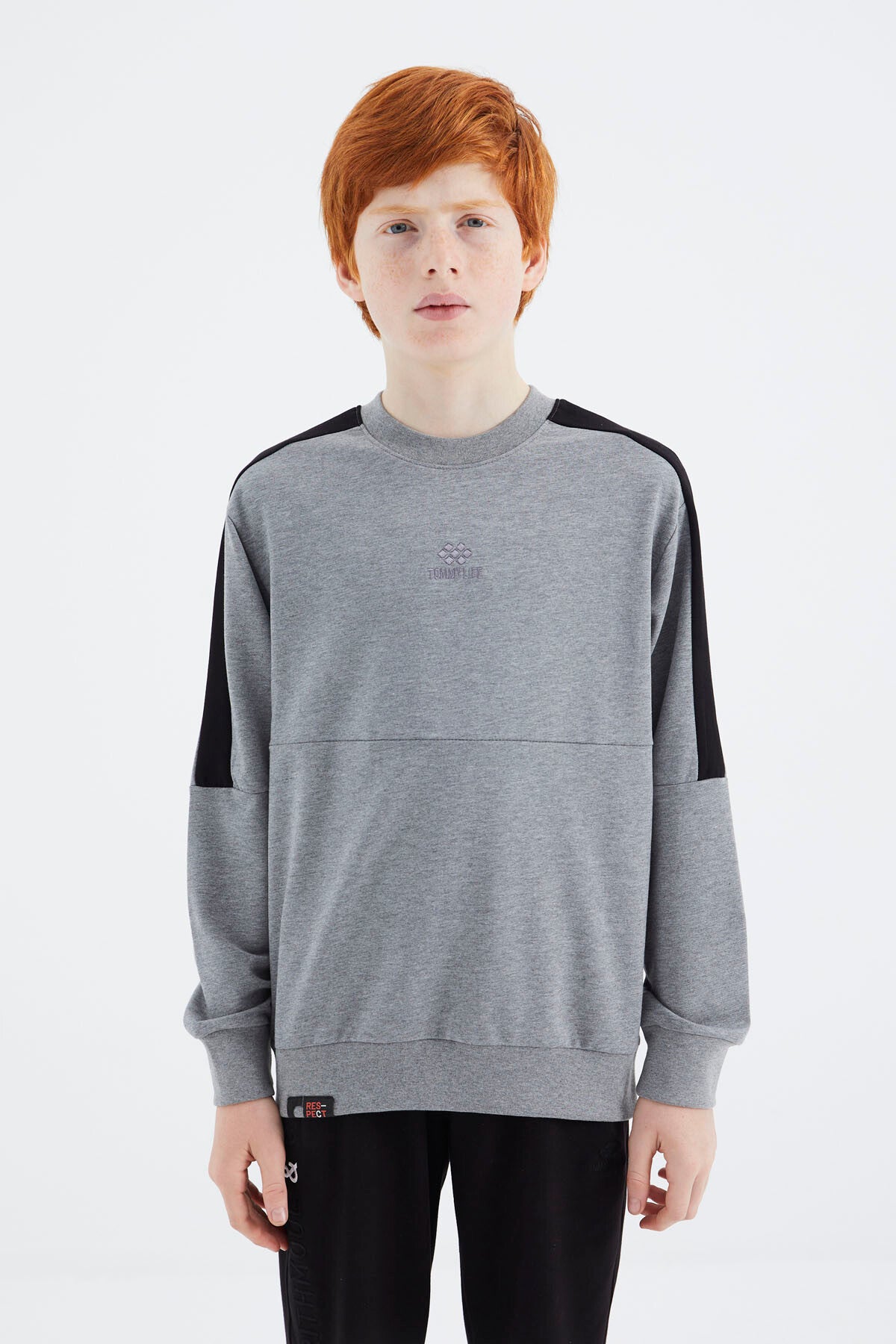 Grey Melange Basic O Collar Boys' Sweatshirt - 11182