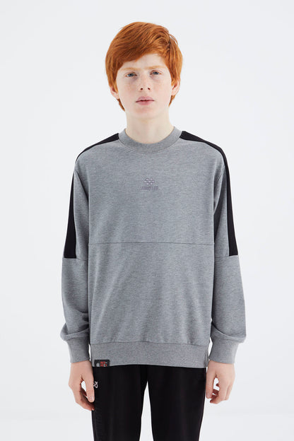 Grey Melange Basic O Collar Boys' Sweatshirt - 11182