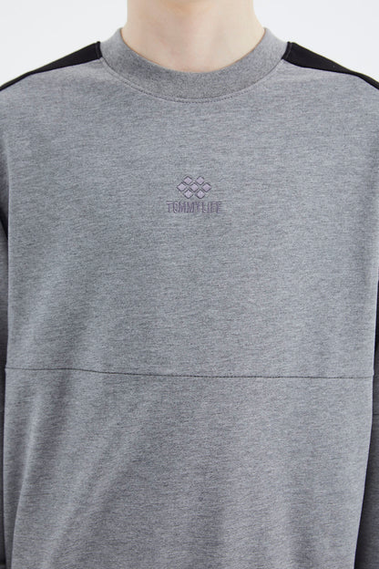 Grey Melange Basic O Collar Boys' Sweatshirt - 11182