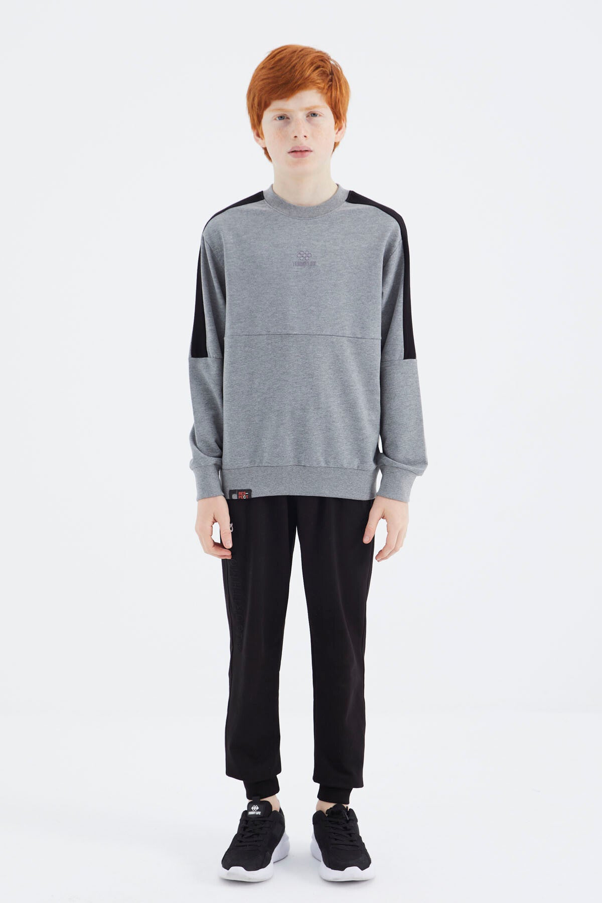 Grey Melange Basic O Collar Boys' Sweatshirt - 11182