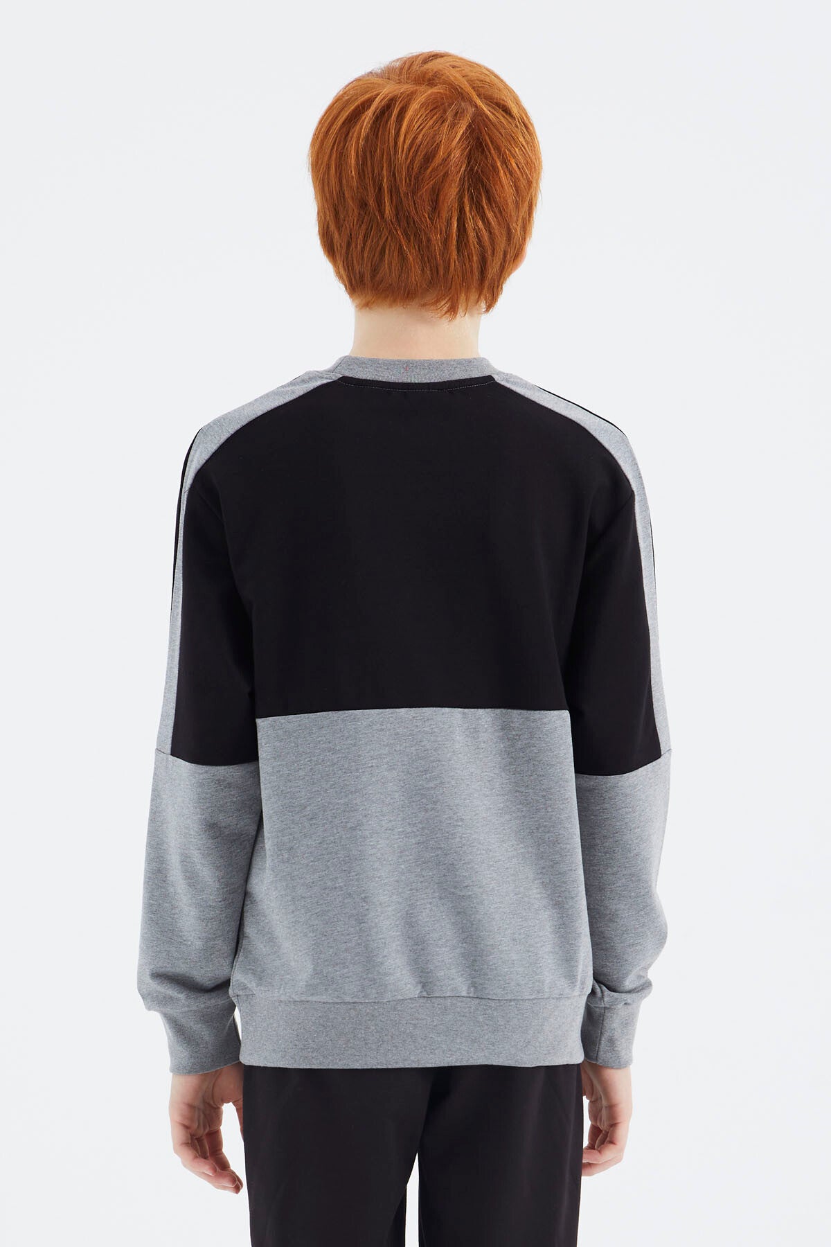 Grey Melange Basic O Collar Boys' Sweatshirt - 11182