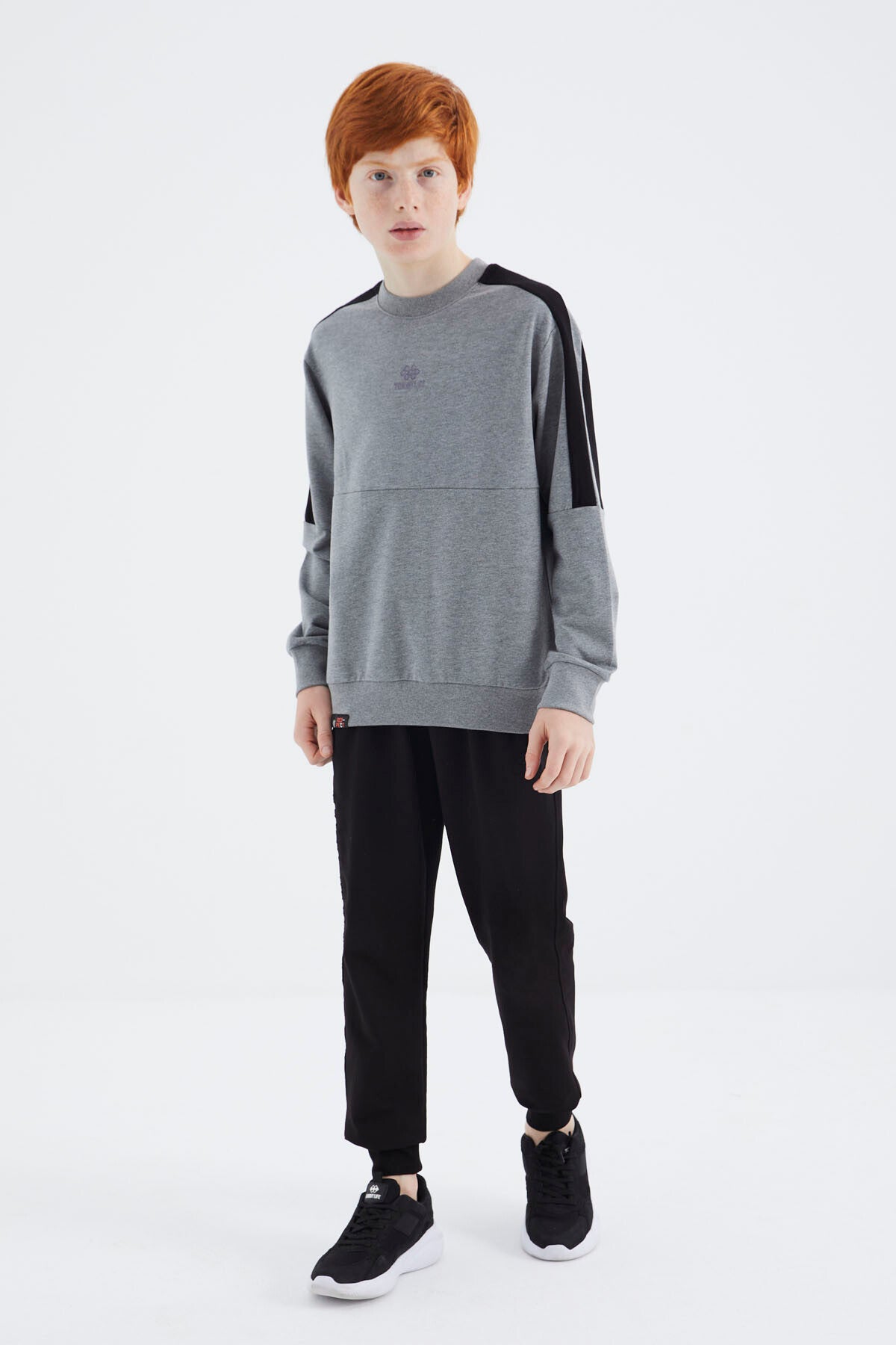 Grey Melange Basic O Collar Boys' Sweatshirt - 11182