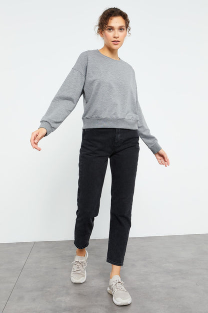 Grey Melange Basic Comfort Fit O Neck Women's Sweatshirt - 97114