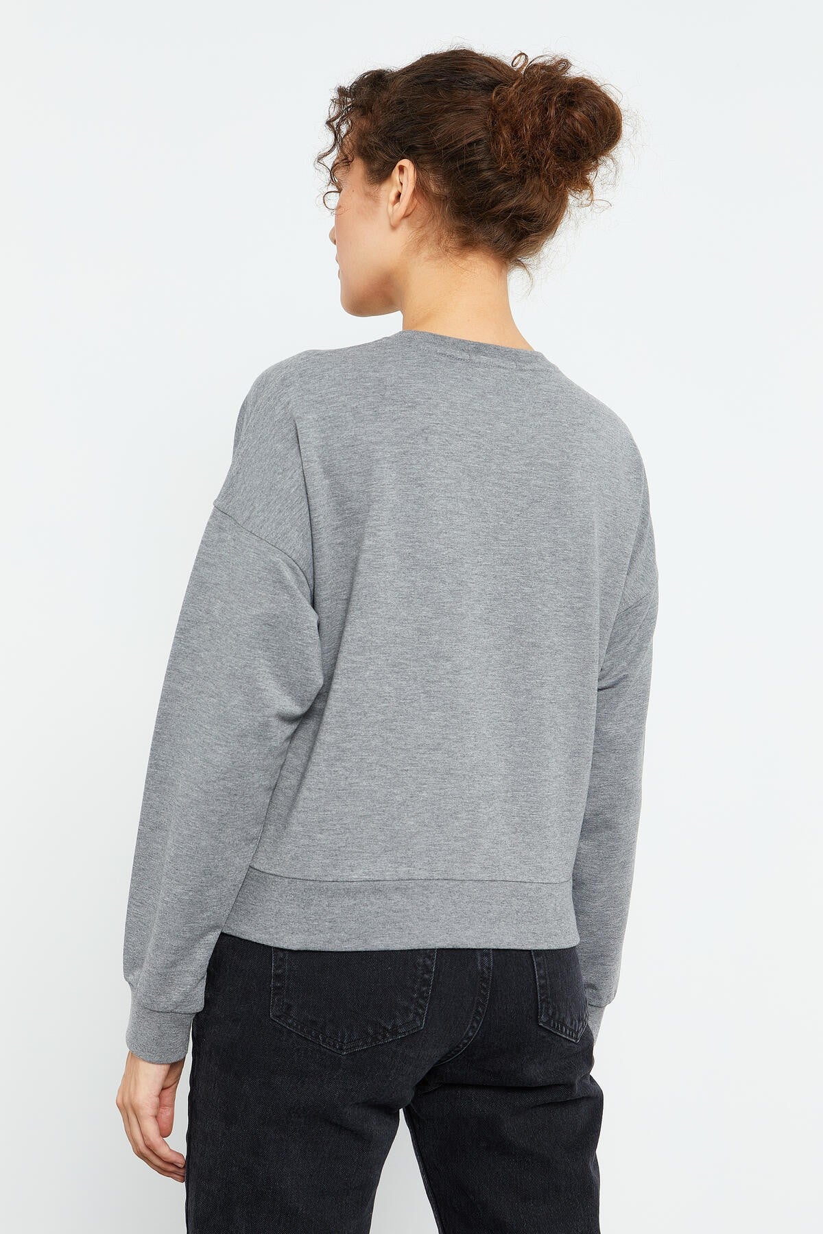 Grey Melange Basic Comfort Fit O Neck Women's Sweatshirt - 97114