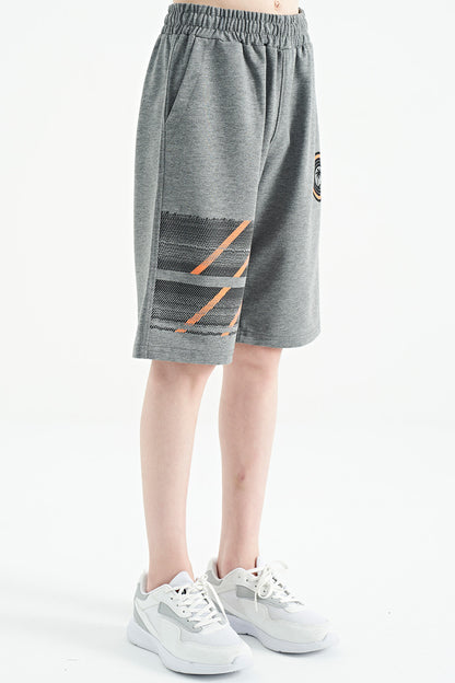 Gray Melange Print Detailed Laced Standard Fit Boys Shorts - 11125
