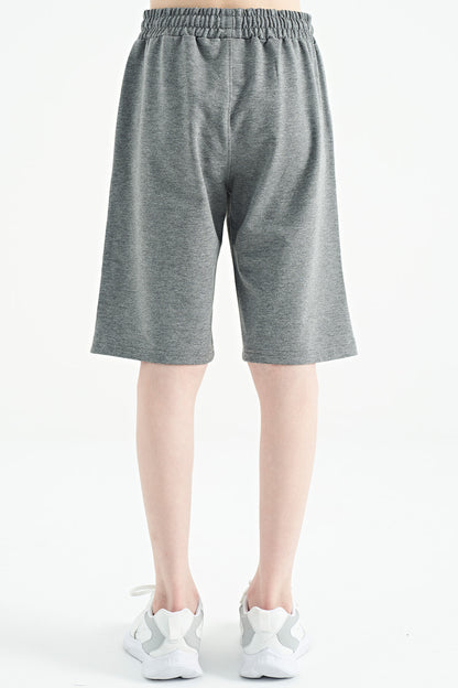Gray Melange Print Detailed Laced Standard Fit Boys Shorts - 11125