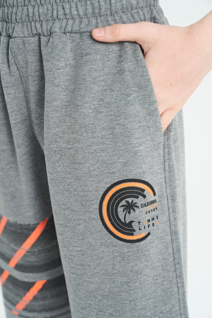 Gray Melange Print Detailed Laced Standard Fit Boys Shorts - 11125