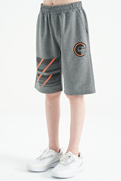 Gray Melange Print Detailed Laced Standard Fit Boys Shorts - 11125