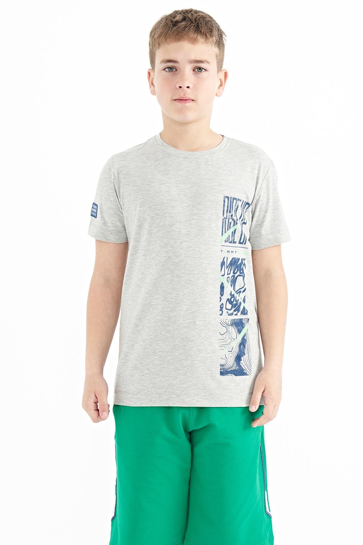 Gray Melange Print Detailed O Neck Standard Fit Boys' T-Shirt - 11104