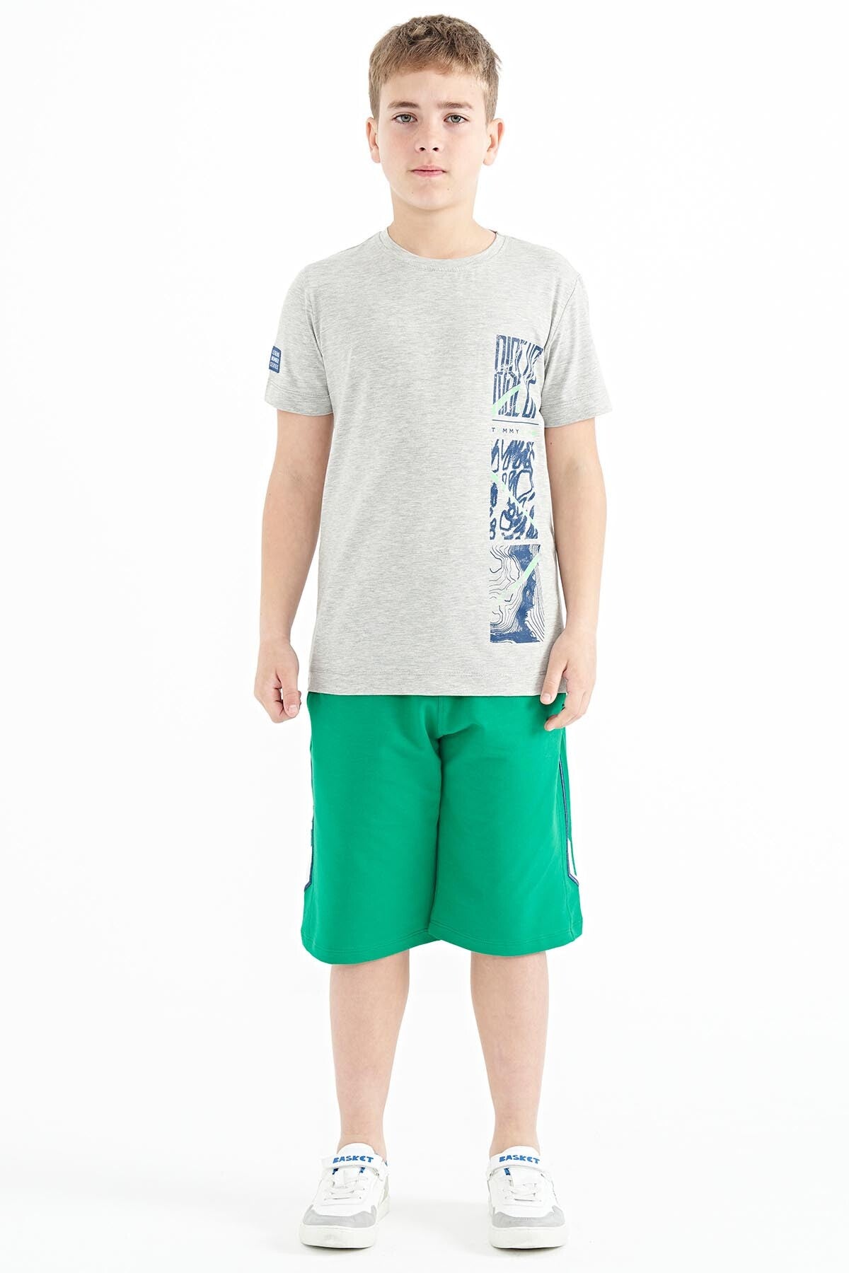 Gray Melange Print Detailed O Neck Standard Fit Boys' T-Shirt - 11104