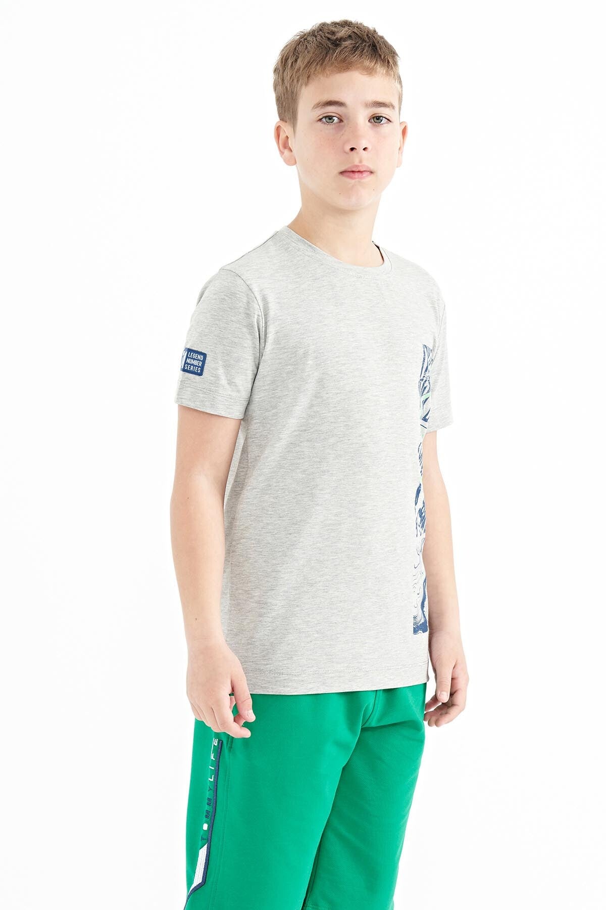 Gray Melange Print Detailed O Neck Standard Fit Boys' T-Shirt - 11104