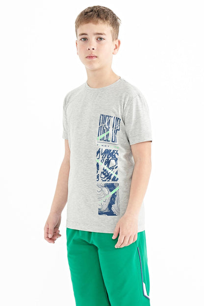 Gray Melange Print Detailed O Neck Standard Fit Boys' T-Shirt - 11104