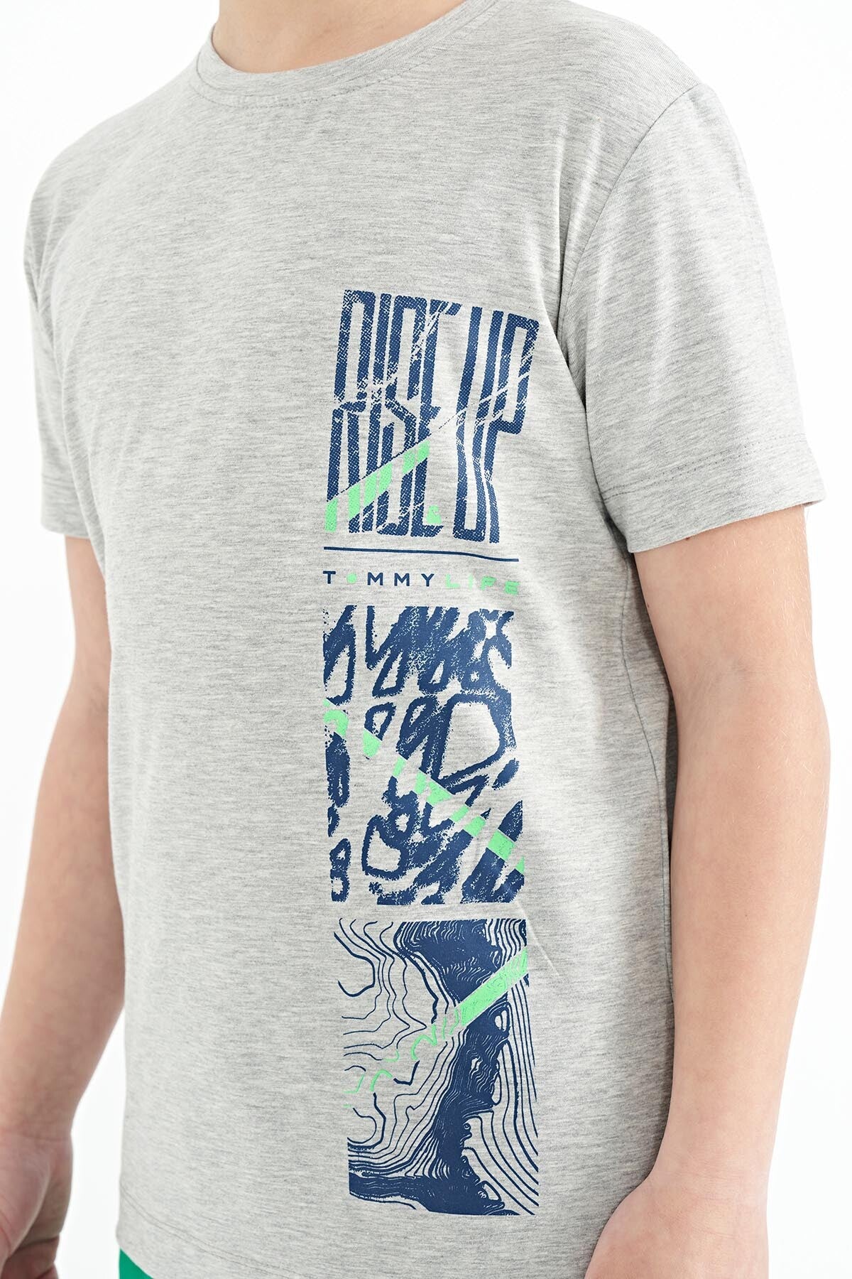 Gray Melange Print Detailed O Neck Standard Fit Boys' T-Shirt - 11104