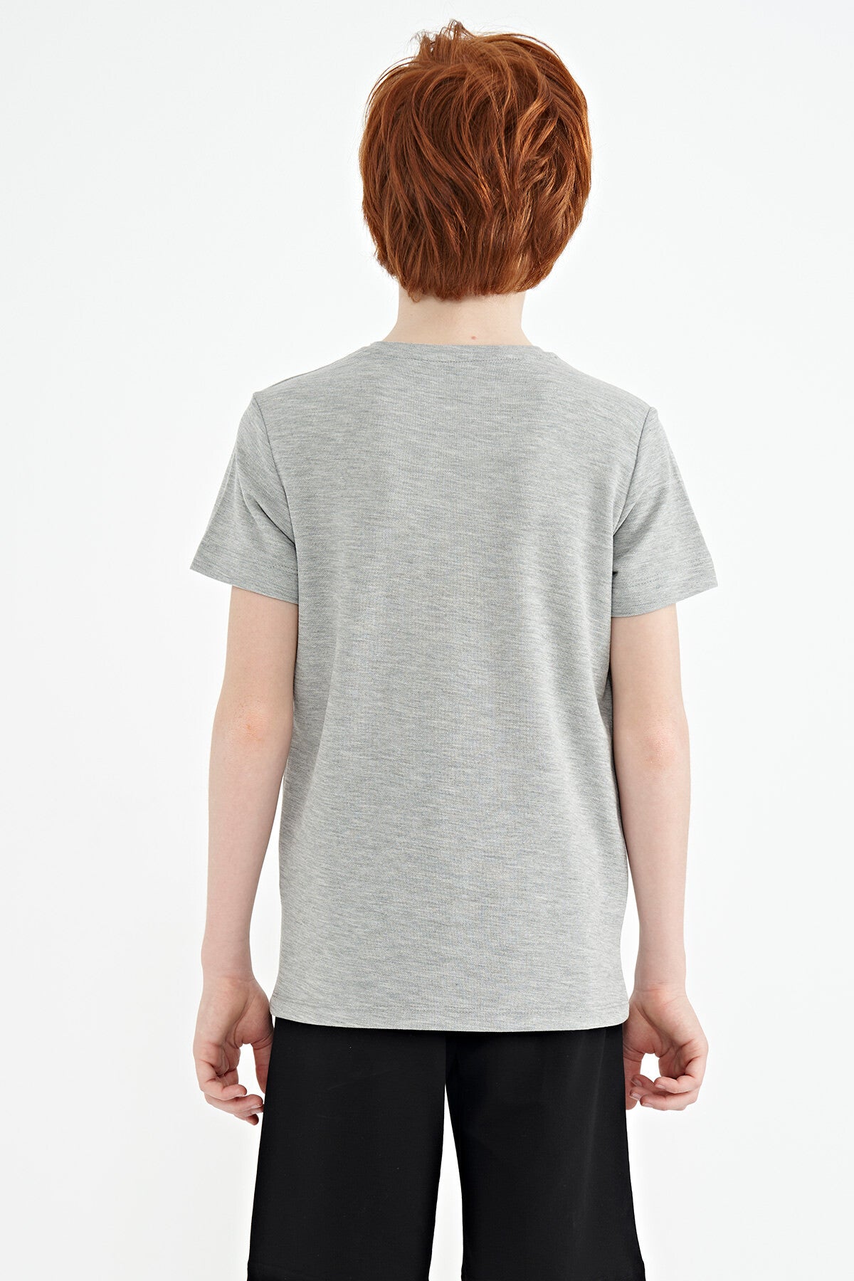 Grey Melange Print Detailed O Neck Standard Fit Boys' T-Shirt - 11145