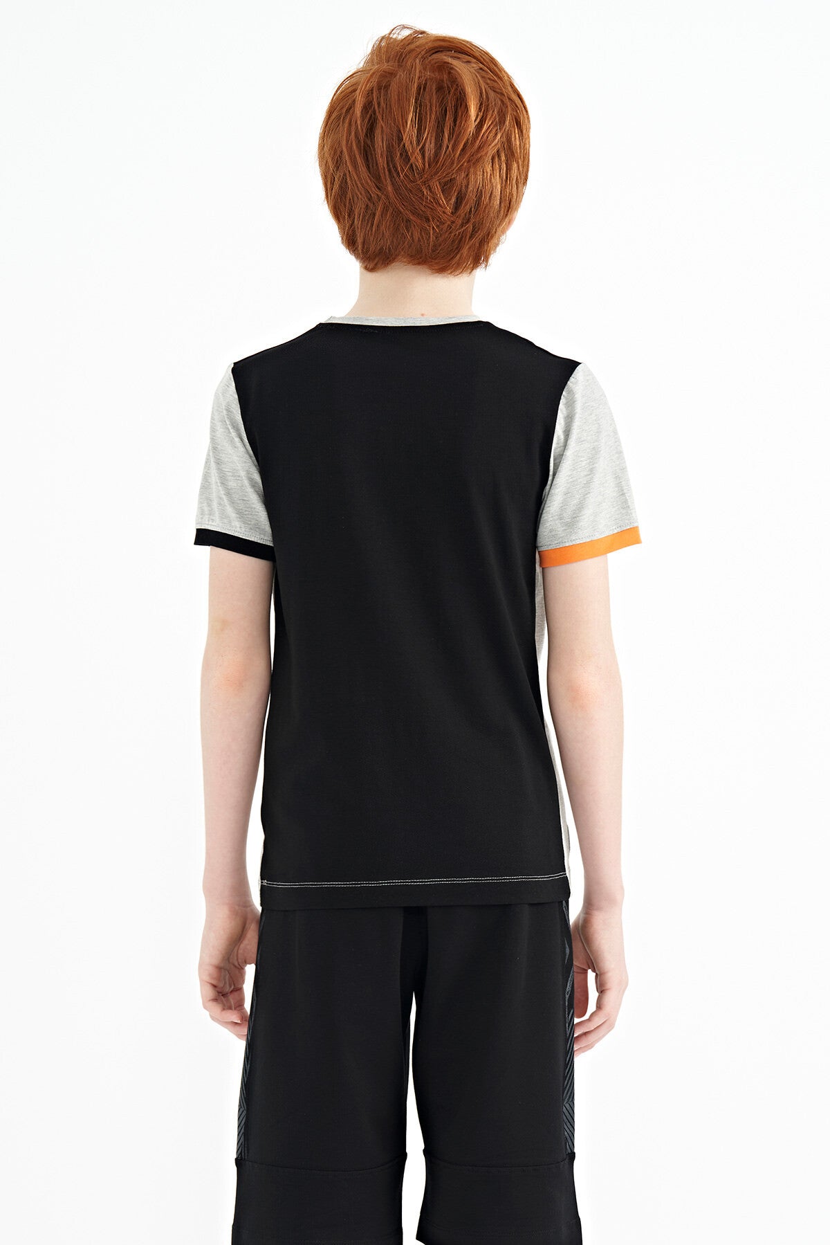 Grey Melange Print Detailed O Collar Standard Fit Boys T-Shirt - 11157