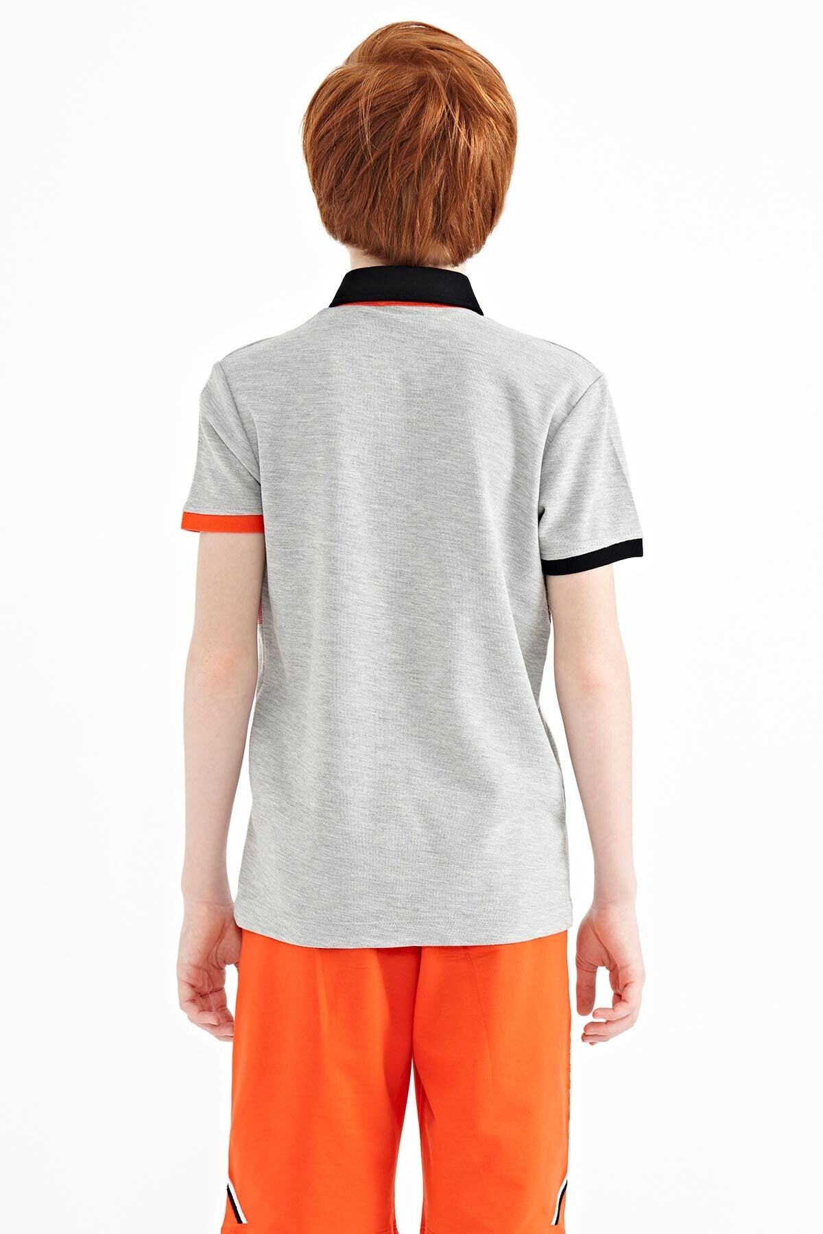Grey Melange Print Detailed Standard Fit Polo Collar Boys' T-Shirt - 11101