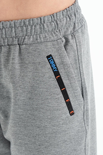 Grey Melange Printed Detailed Laced Standard Fit Boys Shorts - 11128
