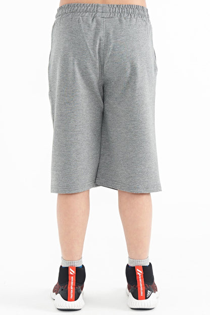Grey Melange Printed Detailed Laced Standard Fit Boys Shorts - 11128