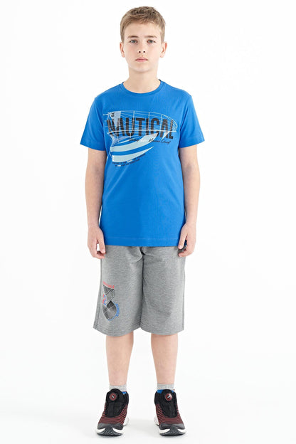 Grey Melange Printed Detailed Laced Standard Fit Boys Shorts - 11128