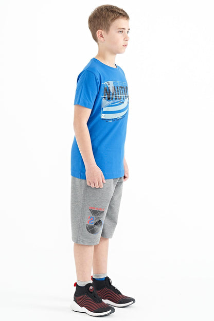 Grey Melange Printed Detailed Laced Standard Fit Boys Shorts - 11128