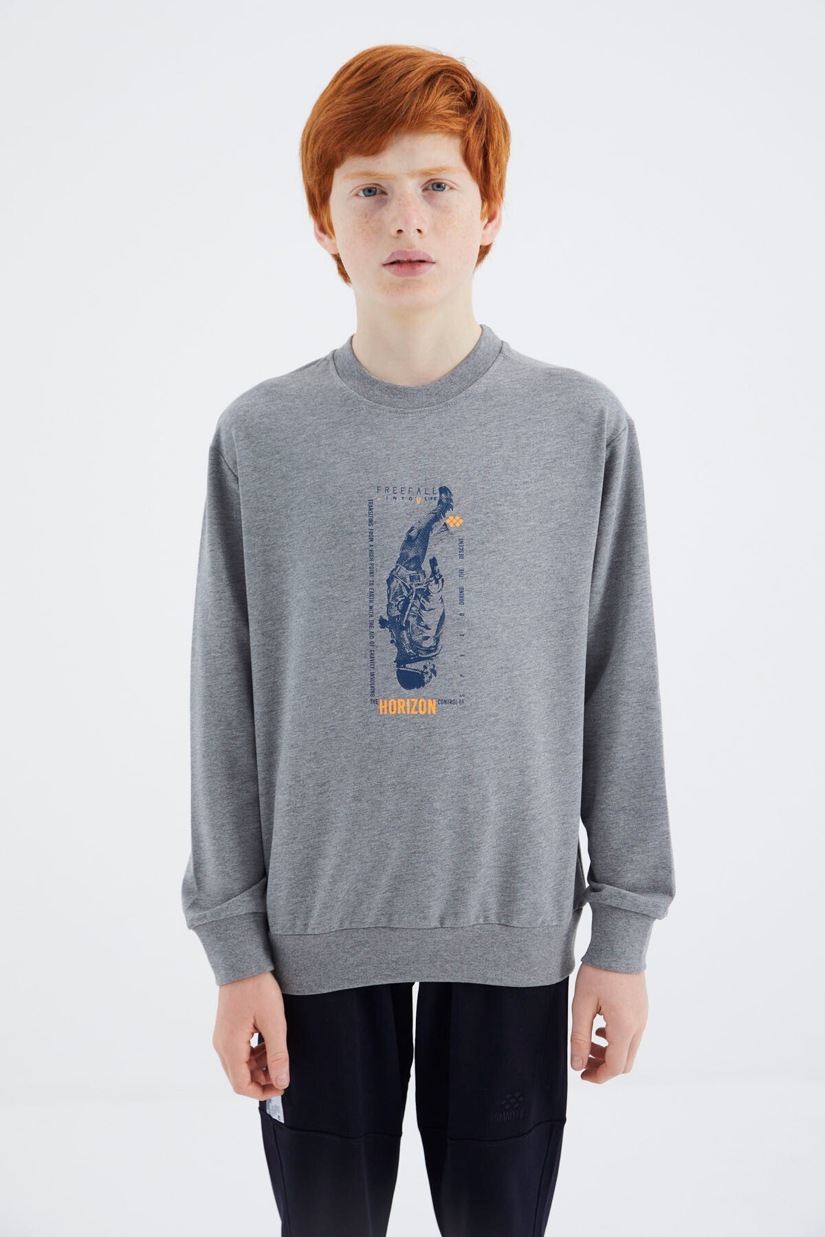 Grey Melange Print Boys' Sweatshirt - 11174