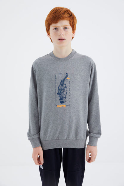 Grey Melange Print Boys' Sweatshirt - 11174
