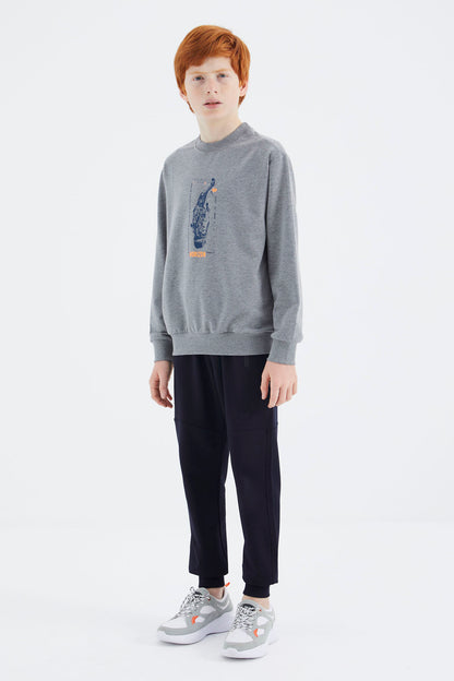 Grey Melange Print Boys' Sweatshirt - 11174