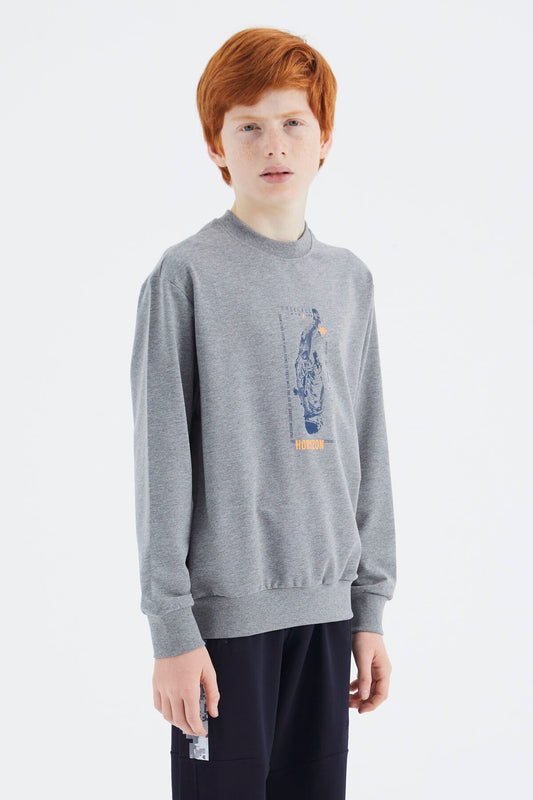 Grey Melange Print Boys' Sweatshirt - 11174