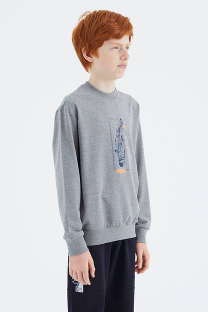 Grey Melange Print Boys' Sweatshirt - 11174
