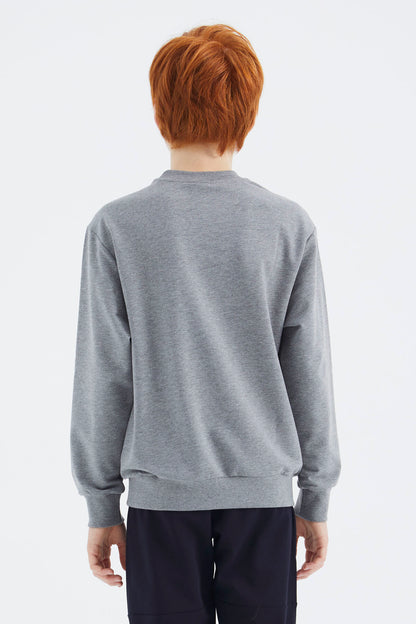 Grey Melange Print Boys' Sweatshirt - 11174