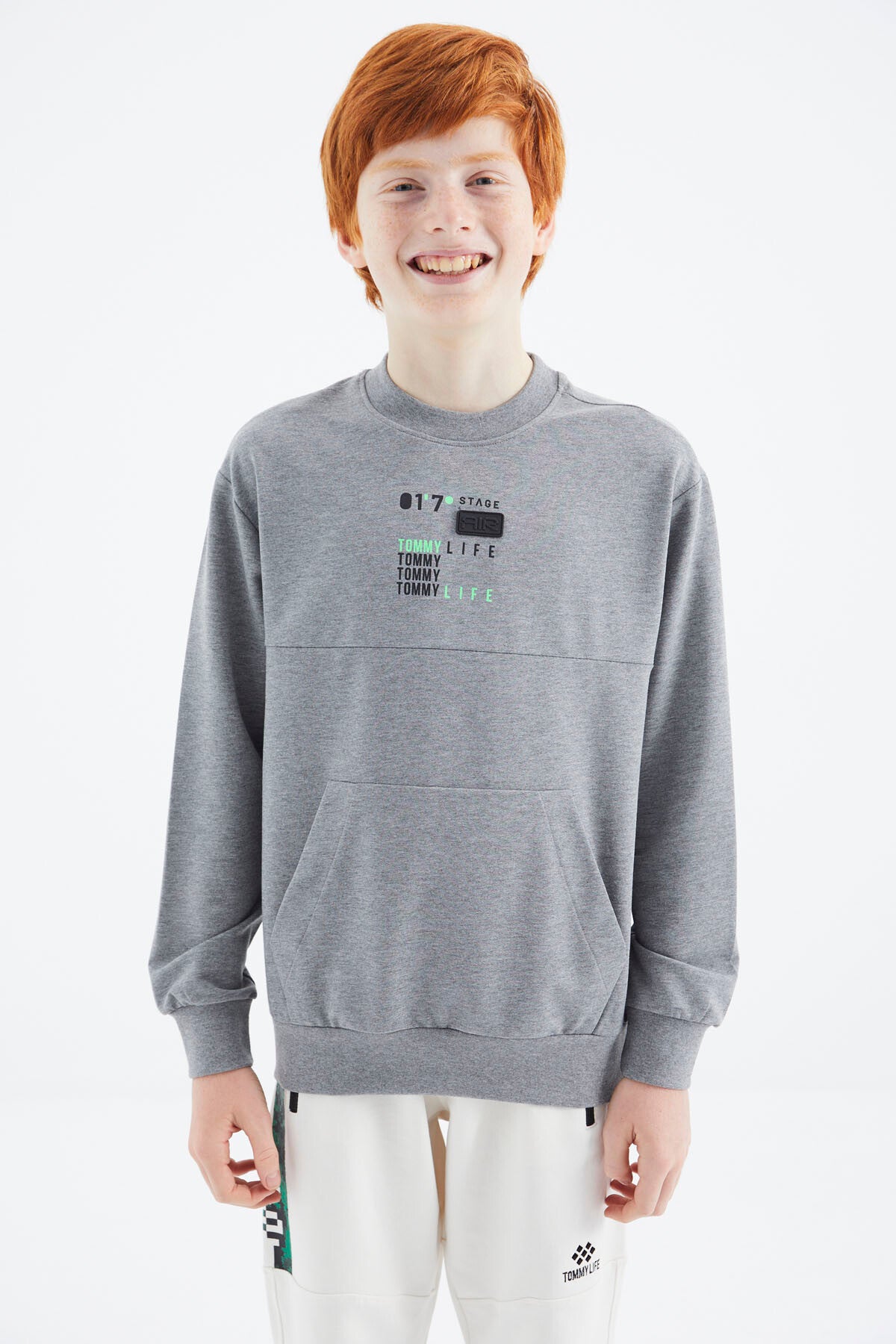 Grey Melange Printed Boys' Sweatshirt - 11175