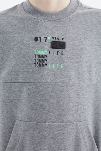 Grey Melange Printed Boys' Sweatshirt - 11175