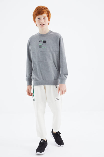 Grey Melange Printed Boys' Sweatshirt - 11175