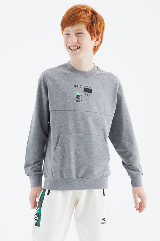 Grey Melange Printed Boys' Sweatshirt - 11175