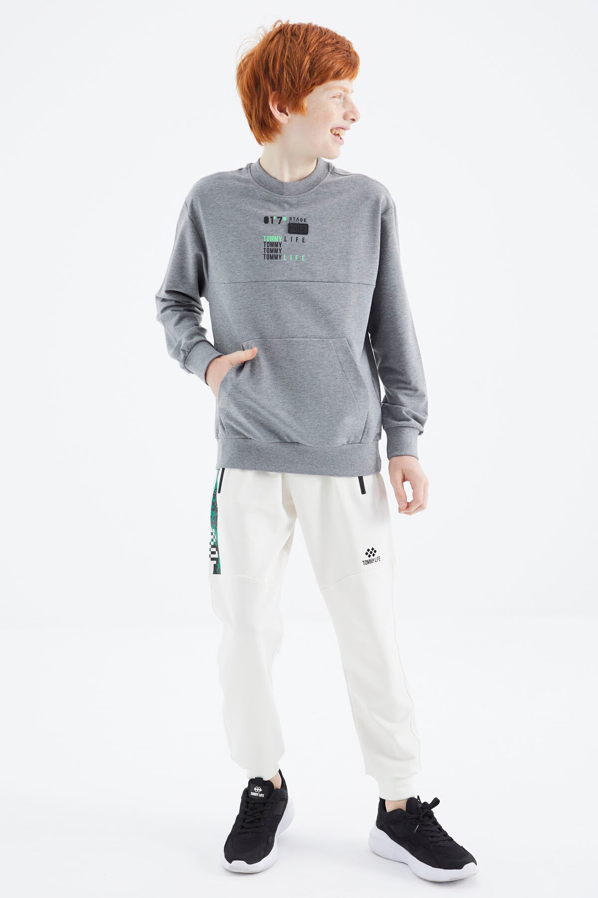 Grey Melange Printed Boys' Sweatshirt - 11175