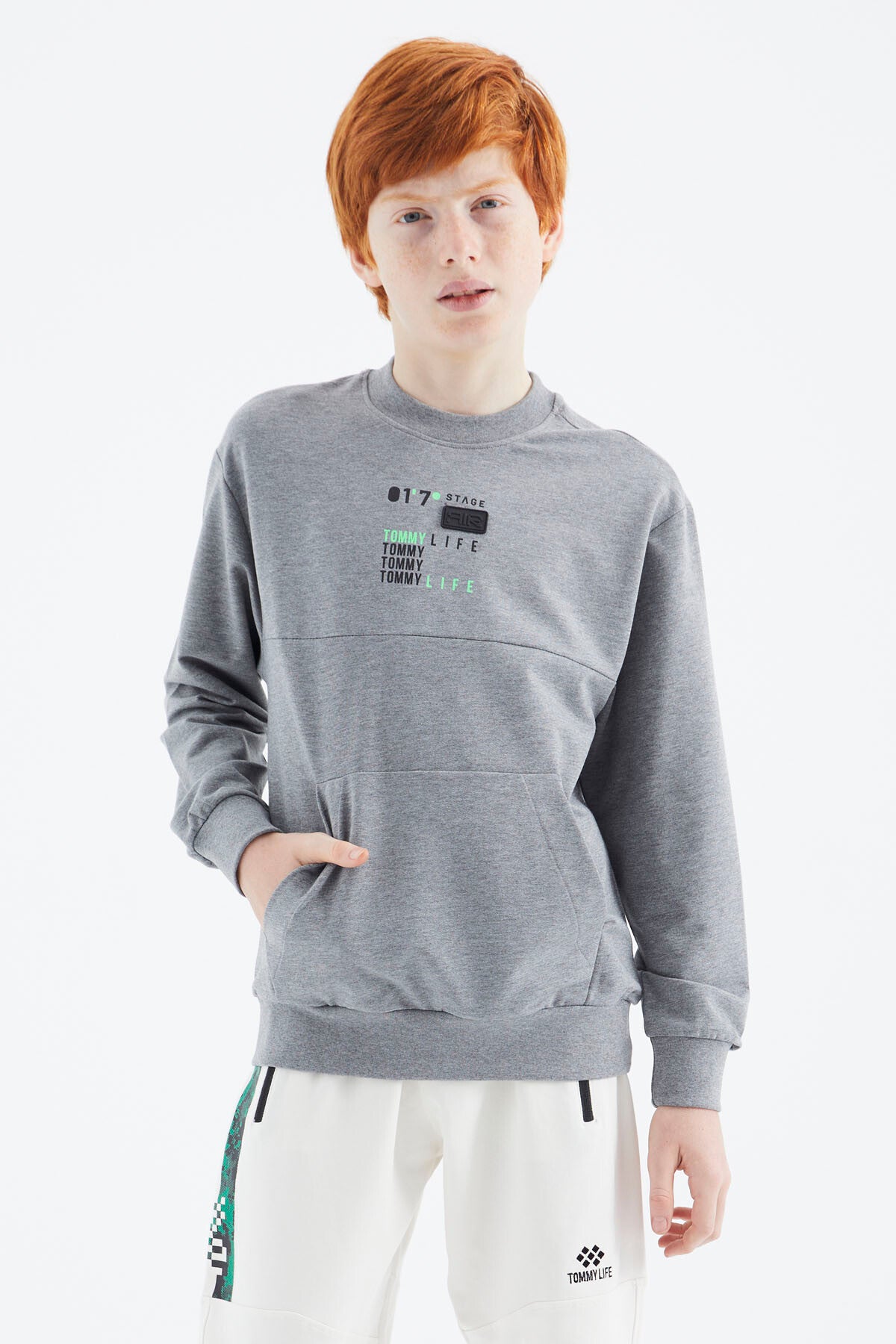 Grey Melange Printed Boys' Sweatshirt - 11175