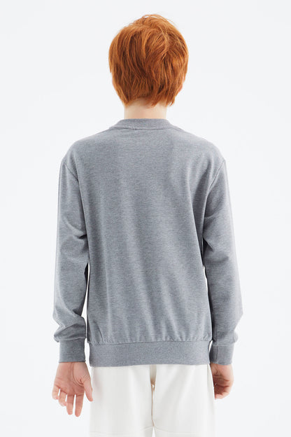 Grey Melange Printed Boys' Sweatshirt - 11175