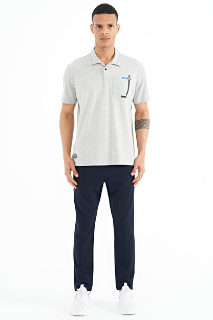 Grey Melange Detailed Printed Standard Fit Polo Collar Men's T-Shirt - 88241