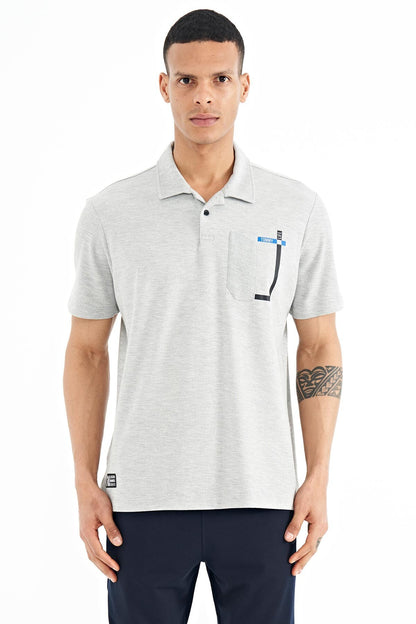 Grey Melange Detailed Printed Standard Fit Polo Collar Men's T-Shirt - 88241