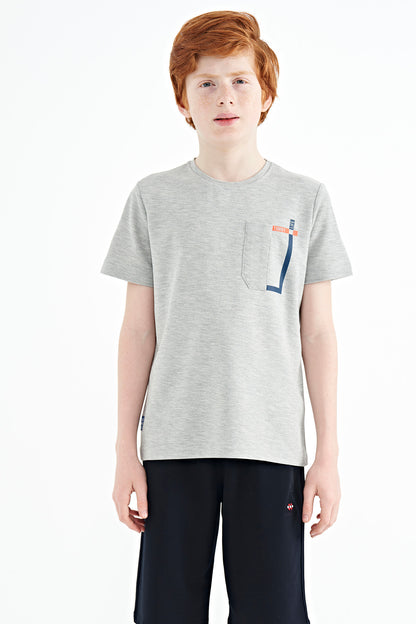 Grey Melange Neck Detailed O Collar Standard Fit Boys' T-Shirt - 11120