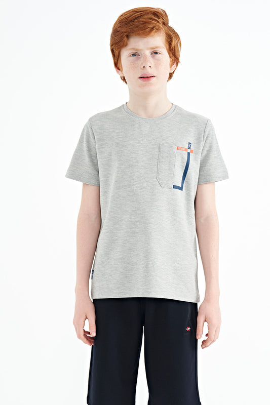 Grey Melange Neck Detailed O Collar Standard Fit Boys' T-Shirt - 11120