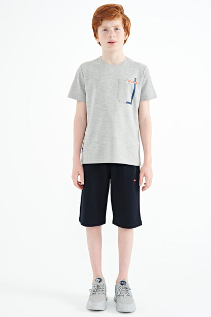 Grey Melange Neck Detailed O Collar Standard Fit Boys' T-Shirt - 11120