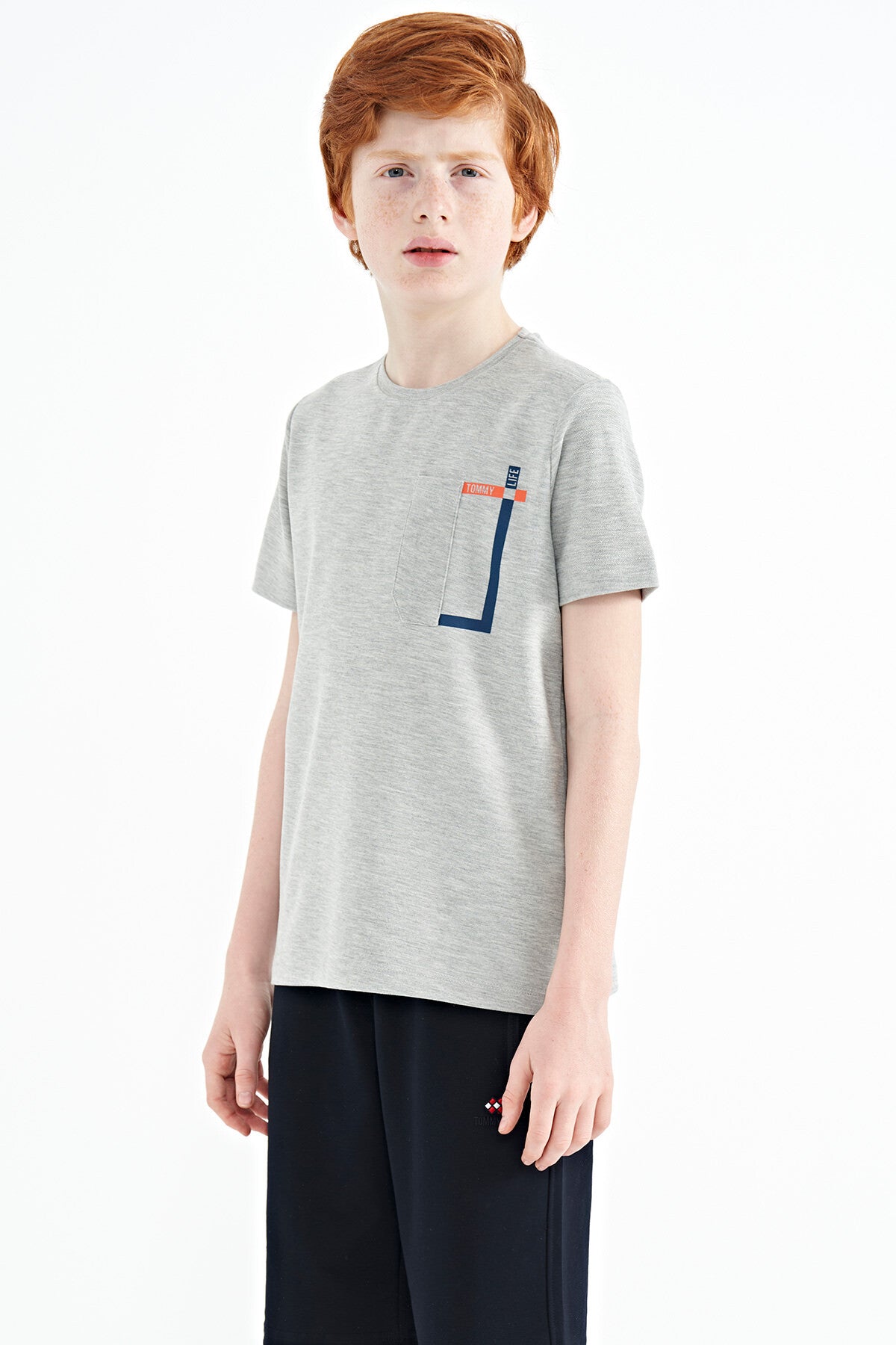 Grey Melange Neck Detailed O Collar Standard Fit Boys' T-Shirt - 11120
